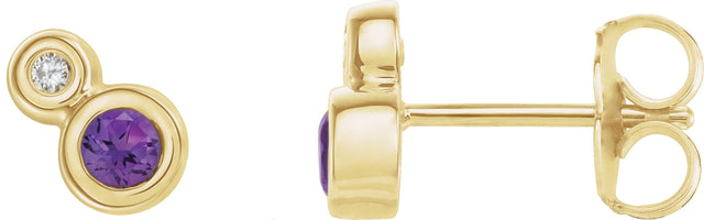14K Gold Round Natural Amethyst Accented Bezel-Set Earrings – 3-5mm Stones - Yellow Gold