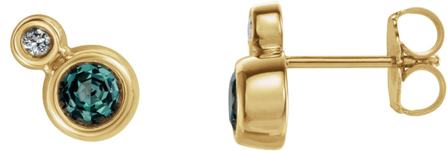 14K Gold Round Lab-Grown Alexandrite Accented Bezel-Set Earrings – 3-5mm Stones - Yellow Gold
