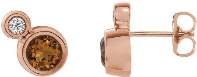 14K Gold Round Natural Citrine Accented Bezel-Set Earrings – 3-5mm Stones - Rose Gold