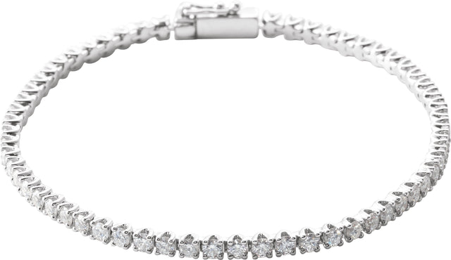 14K Gold Round Natural Diamond Line Bracelet – 1.9-2.9mm Stones - White Gold