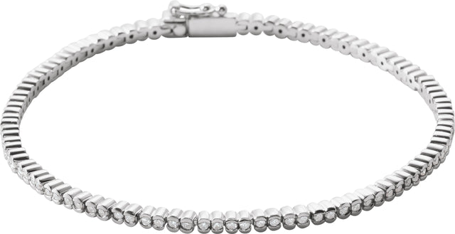 14K Gold Round Natural Diamond Bezel-Set Line Bracelet – 1.35-2.2mm Stones - White Gold