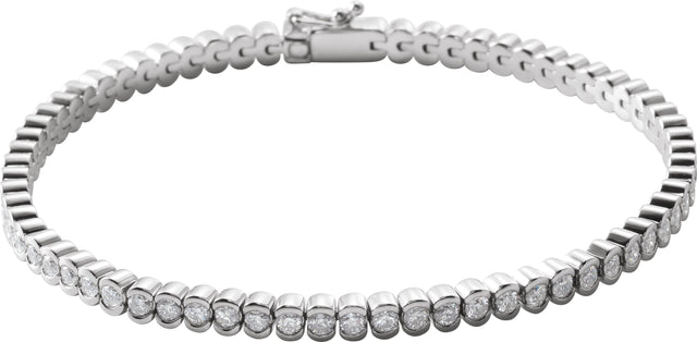 14K Gold Round Natural Diamond Bezel-Set Line Bracelet – 1.35-2.2mm Stones - White Gold