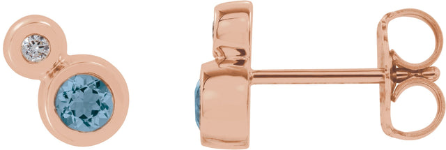 14K Gold Round Natural Aquamarine Accented Bezel-Set Earrings – 3-5mm Stones - Rose Gold