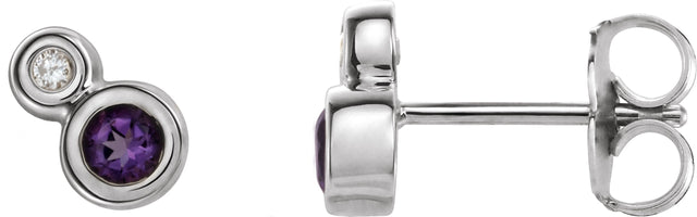 Platinum Round Natural Amethyst Accented Bezel-Set Earrings – 3-5mm Stones
