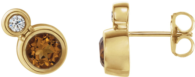 14K Gold Round Natural Citrine Accented Bezel-Set Earrings – 3-5mm Stones - Yellow Gold
