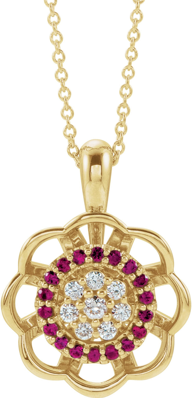 14K Gold Round Natural Diamond Halo-Style Cluster Necklace or Pendant – 1/6 CTW - Yellow Gold