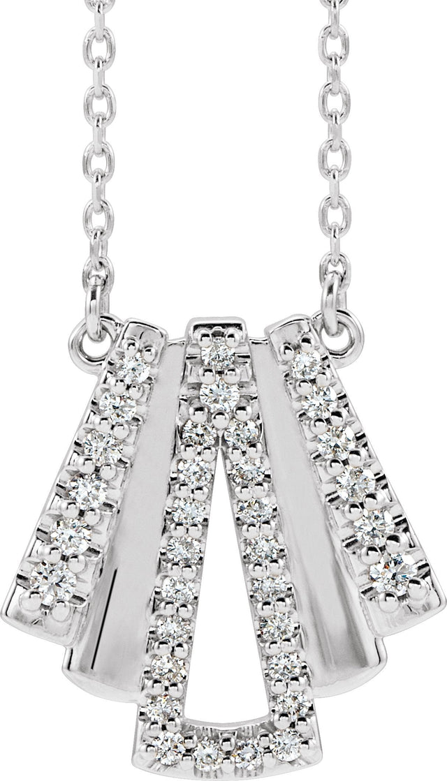 14K Gold Round Natural Diamond Accented Art Deco Necklace - White Gold