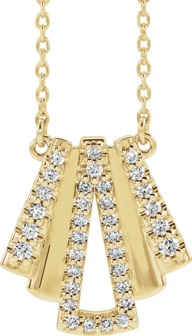 14K Gold Round Natural Diamond Accented Art Deco Necklace - Yellow Gold