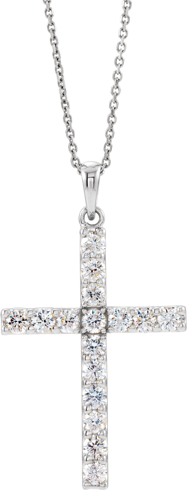14K Gold Round Lab-Grown Diamond Accented Cross Necklace or Pendant - White Gold