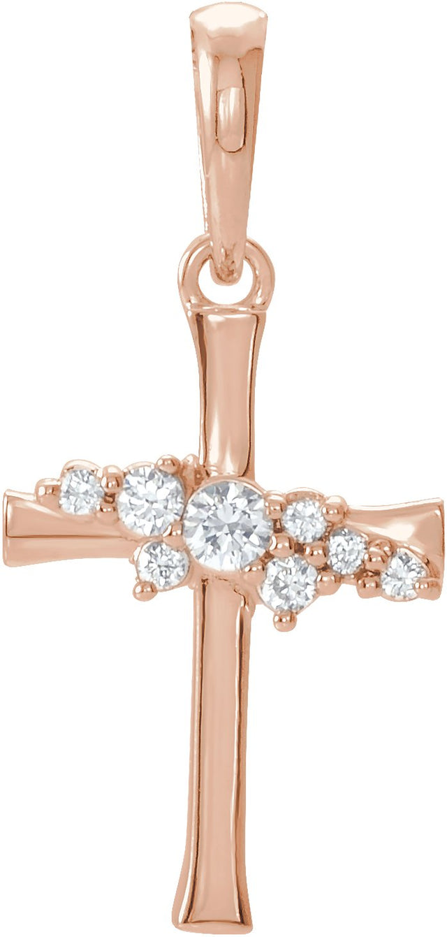 14K Gold Round Natural Diamond Cluster Cross Necklace or Pendant - Rose Gold