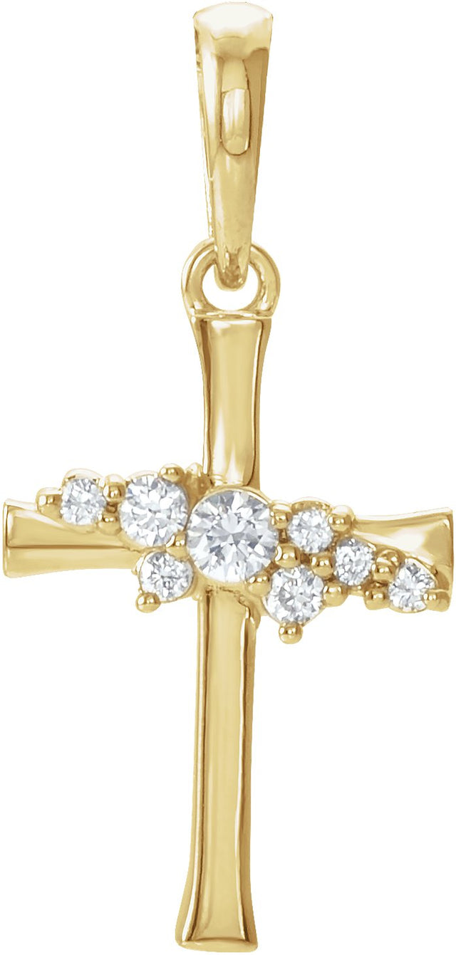 14K Gold Round Natural Diamond Cluster Cross Necklace or Pendant - Yellow Gold