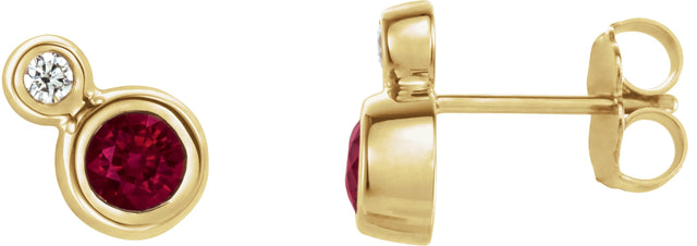 14K Gold Round Lab-Grown Ruby Accented Bezel-Set Earrings – 3-5mm Stones - Yellow Gold