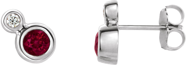 14K Gold Round Natural Ruby Accented Bezel-Set Earrings – 3-5mm Stones - White Gold