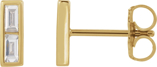 14K Gold Straight Baguette Natural Diamond Baguette Bezel-Set Bar Earrings - Yellow Gold