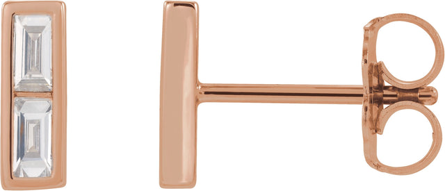 14K Gold Straight Baguette Natural Diamond Baguette Bezel-Set Bar Earrings - Rose Gold