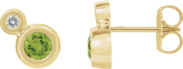 14K Gold Round Natural Peridot Accented Bezel-Set Earrings – 3-5mm Stones - Yellow Gold