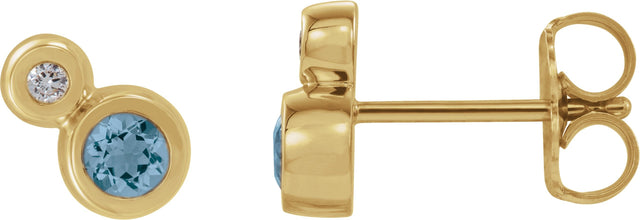 14K Gold Round Natural Aquamarine Accented Bezel-Set Earrings – 3-5mm Stones - Yellow Gold