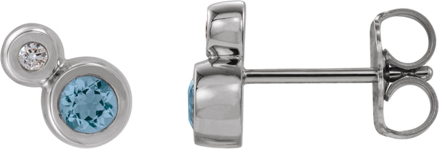 14K Gold Round Natural Aquamarine Accented Bezel-Set Earrings – 3-5mm Stones - White Gold