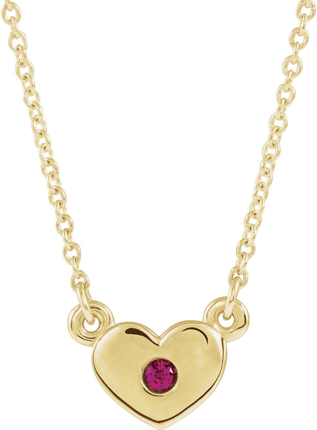 14K Gold Round Lab-Grown Ruby Heart Necklace - Yellow Gold