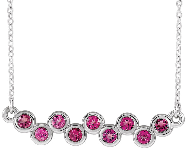 Platinum Round Natural Pink Sapphire Bezel-Set Bar Necklace