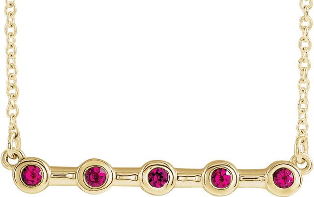 14K Gold Round Lab-Grown Ruby Bezel-Set Bar Necklace II - Yellow Gold