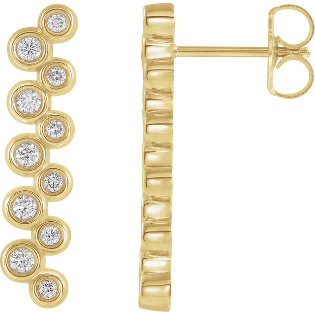 14K Gold Round Natural Diamond Bezel-Set Bar Earrings II - Yellow Gold