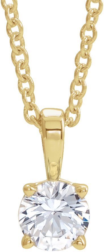 14K Gold Round Natural White Sapphire Birthstone Necklace or Pendant - Yellow Gold