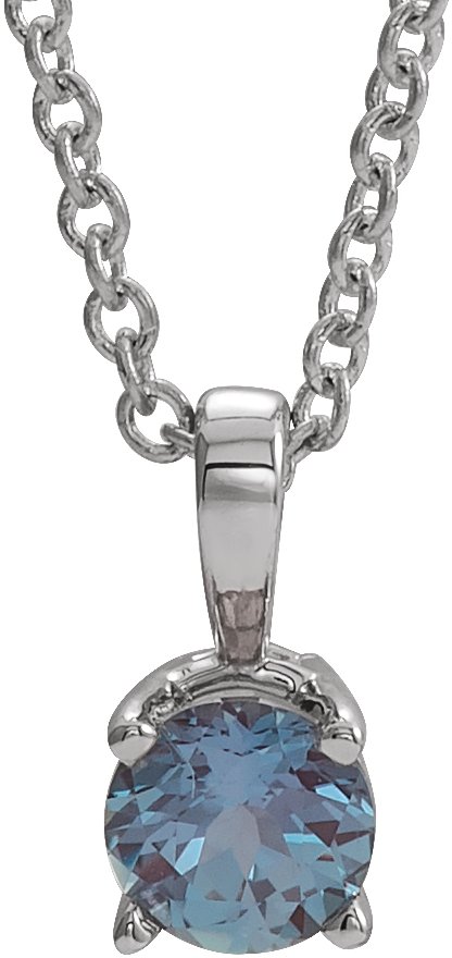 14K Gold Round Lab-Grown Alexandrite Birthstone Necklace or Pendant - White Gold