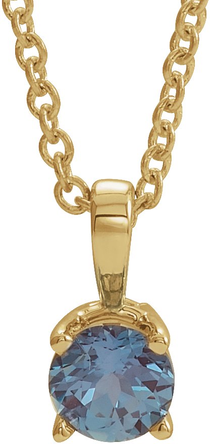 14K Gold Round Lab-Grown Alexandrite Birthstone Necklace or Pendant - Yellow Gold