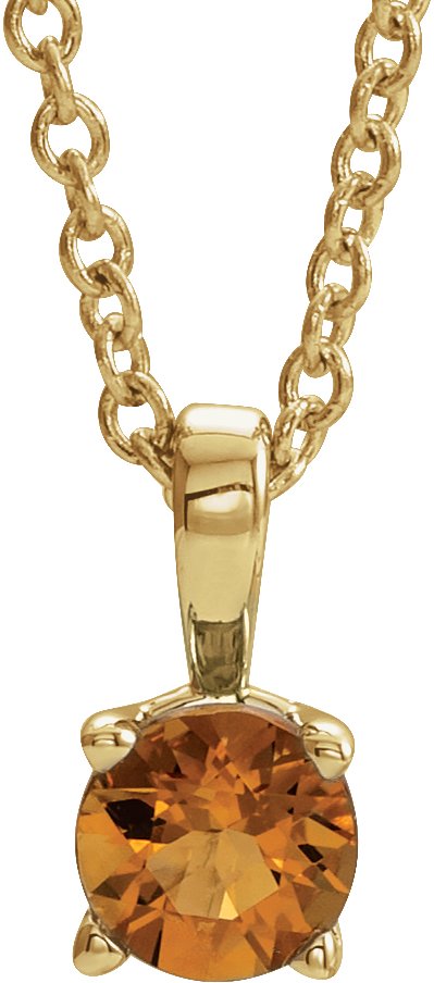 14K Gold Round Natural Citrine Birthstone Necklace or Pendant - Yellow Gold