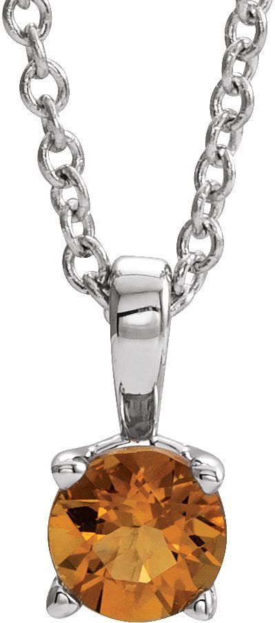 Platinum Round Natural Citrine Birthstone Necklace or Pendant