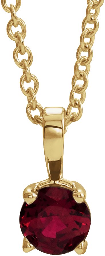 14K Gold Round Natural Ruby Birthstone Necklace or Pendant - Yellow Gold