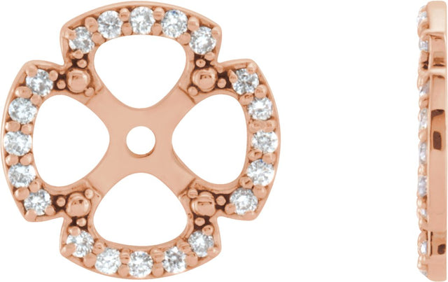 14K Gold Natural Diamond Clover Earring Jackets - Rose Gold