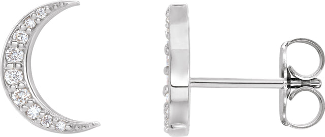 14K Gold Round Lab-Grown Diamond Crescent Moon Earrings - White Gold