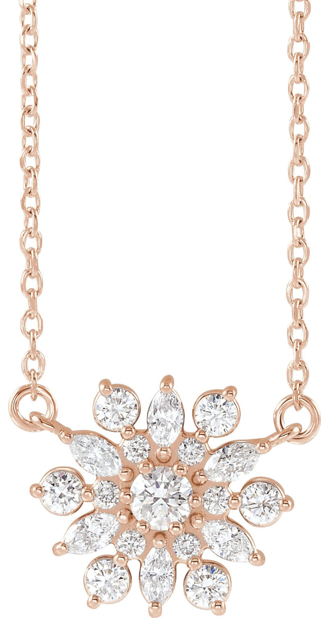 14K Gold Round Natural Diamond Vintage-Inspired Necklace - Rose Gold
