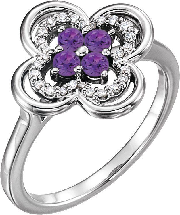 Platinum Round Natural Amethyst Clover Ring