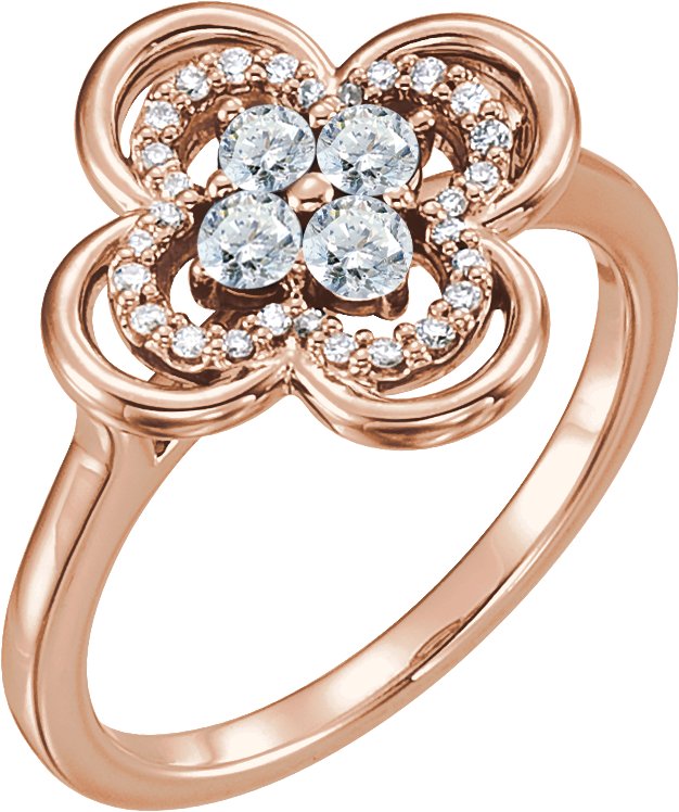 14K Gold Round Natural Diamond Clover Ring - Rose Gold