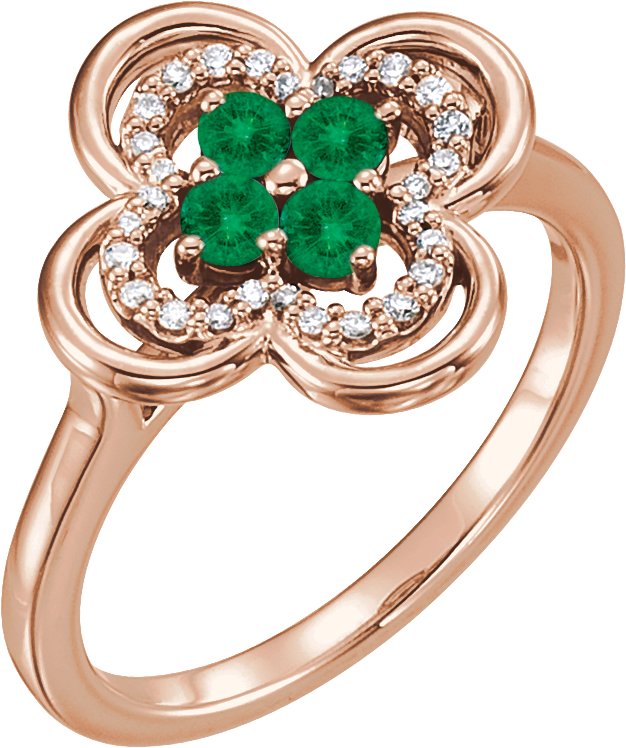 14K Gold Round Lab-Grown Emerald Clover Ring - Rose Gold