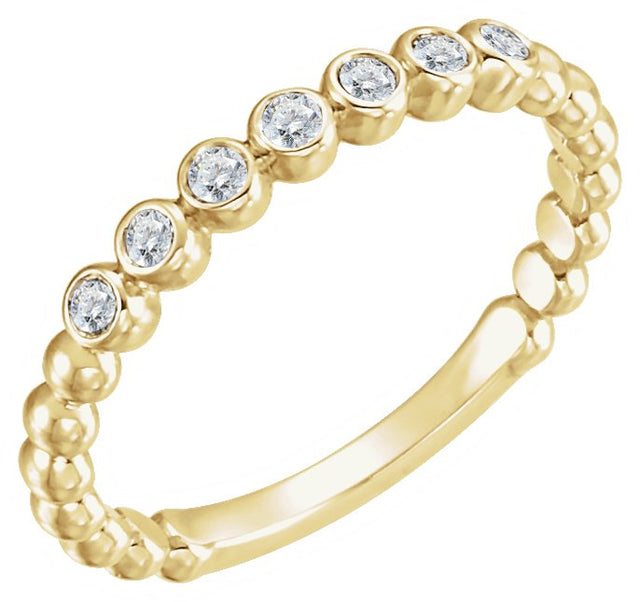 14K Gold Round Natural Diamond Stackable Bead Ring – 1.7-1.75mm Stones - Yellow Gold