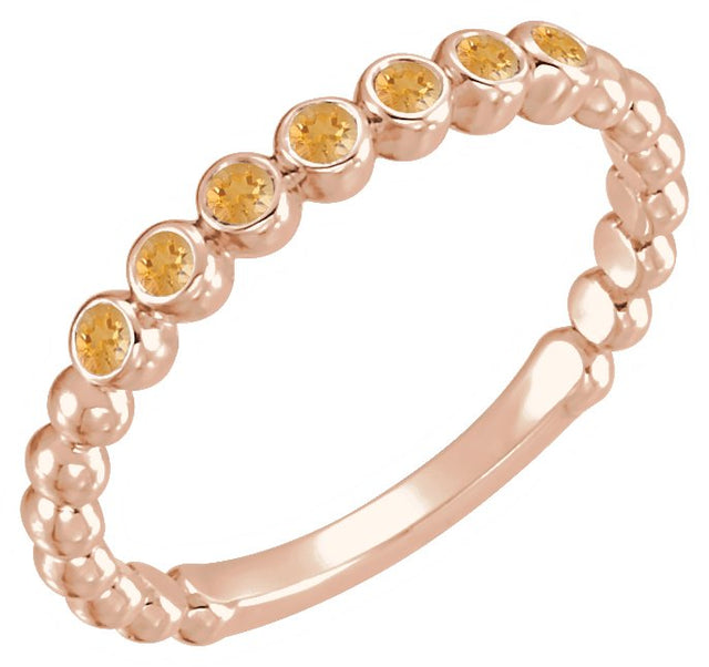 14K Gold Round Natural Citrine Stackable Bead Ring - Rose Gold