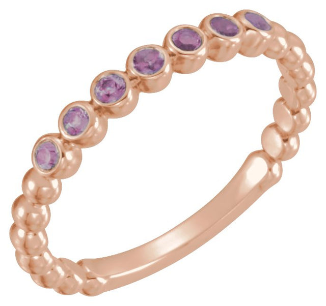 14K Gold Round Natural Alexandrite Stackable Bead Ring - Rose Gold
