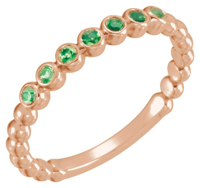 14K Gold Round Lab-Grown Emerald Stackable Bead Ring - Rose Gold