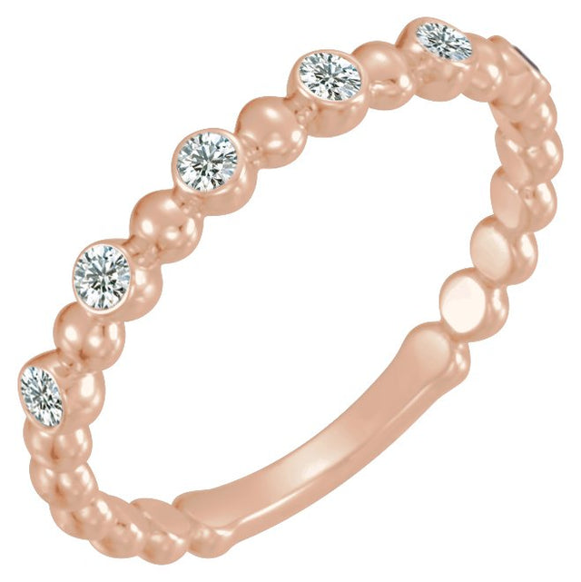 14K Gold Round Natural Diamond Stackable Bead Ring – 1.7mm Stones - Rose Gold