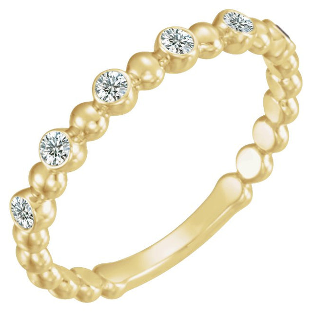 14K Gold Round Natural Diamond Stackable Bead Ring – 1.7mm Stones - Yellow Gold