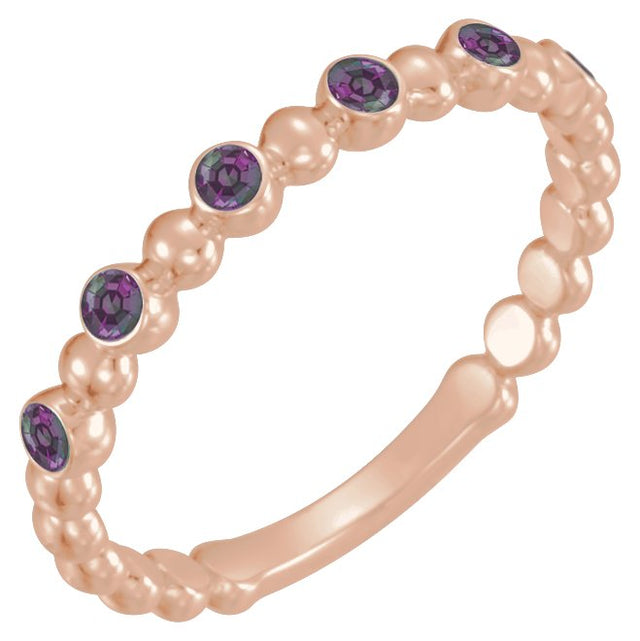 14K Gold Round Natural Alexandrite Stackable Bead Ring – 1.75mm Stones - Rose Gold