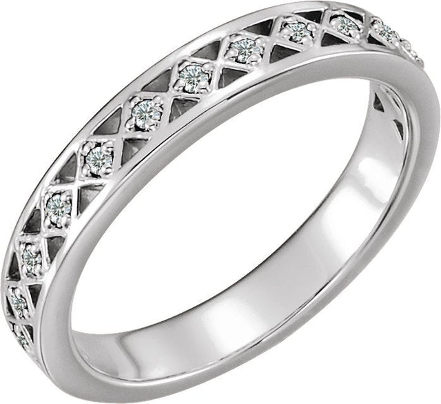 14K Gold Round Natural Diamond Stackable Ring VII - White Gold