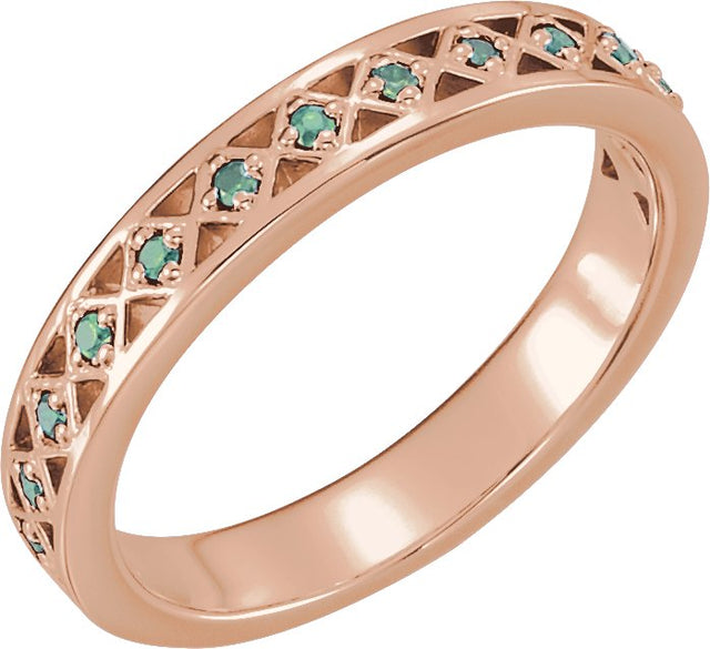 14K Gold Round Natural Emerald Stackable Ring - Rose Gold