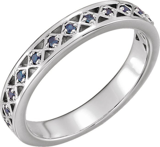 Platinum Round Natural Blue Sapphire Stackable Ring