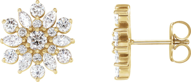 14K Gold Round Natural Diamond Vintage-Inspired Cluster Earrings - Yellow Gold
