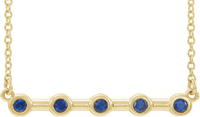 14K Gold Round Natural Blue Sapphire Bezel-Set Bar Necklace II - Yellow Gold